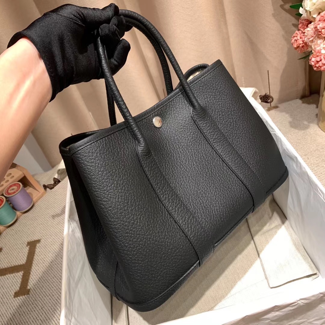 에르메스 가든파티30 블랙 은장 바쉬 컨트리